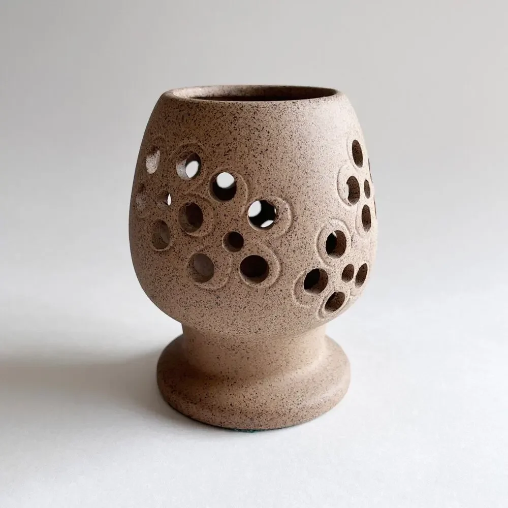 Lenox Votive Candle Holder Pierced Clay Pottery Tan Handcrafted in Japan Vintage